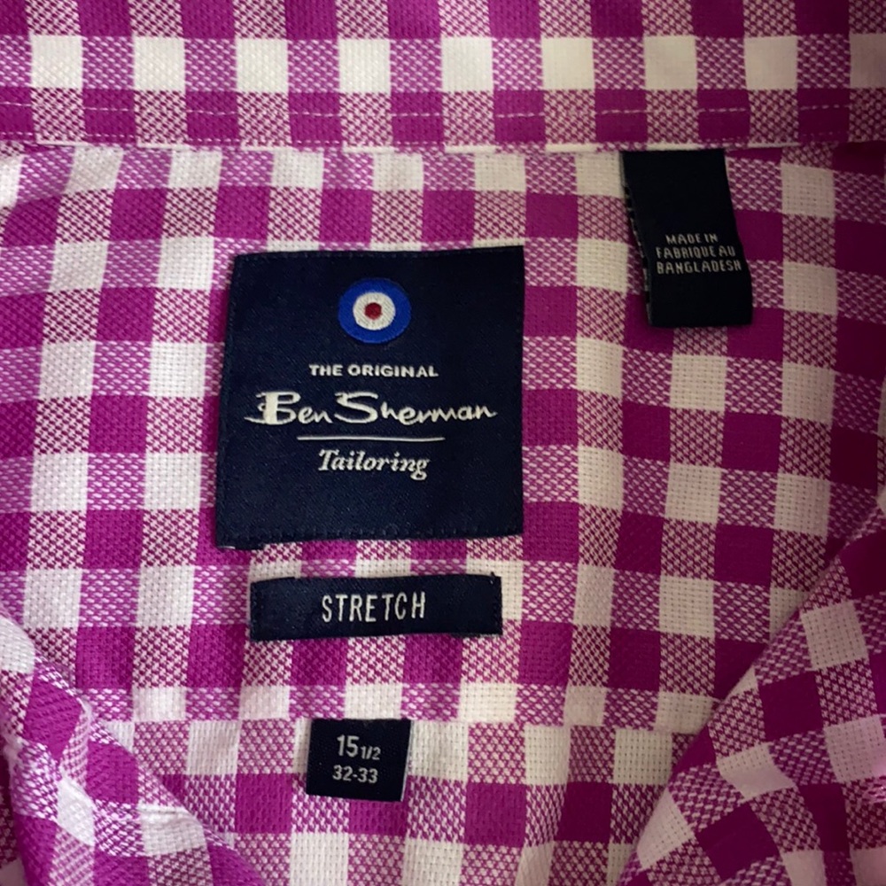 Ben Sherman men’s purple plaid shirt ,stretch 15 1/2 32-33 ,new with tag